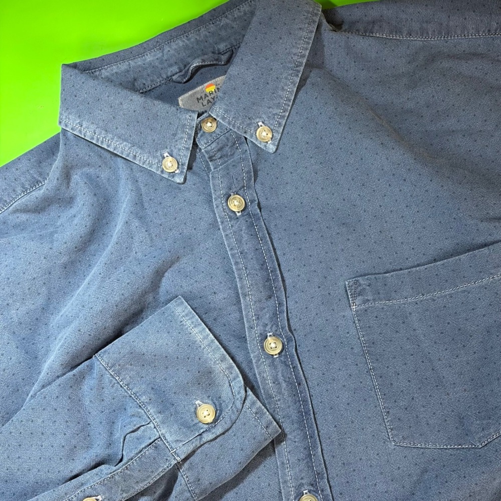 Marine Layer Button Up Shirt Mens M Blue Dobby Micro Dot 100% Cotton Long Sleeve